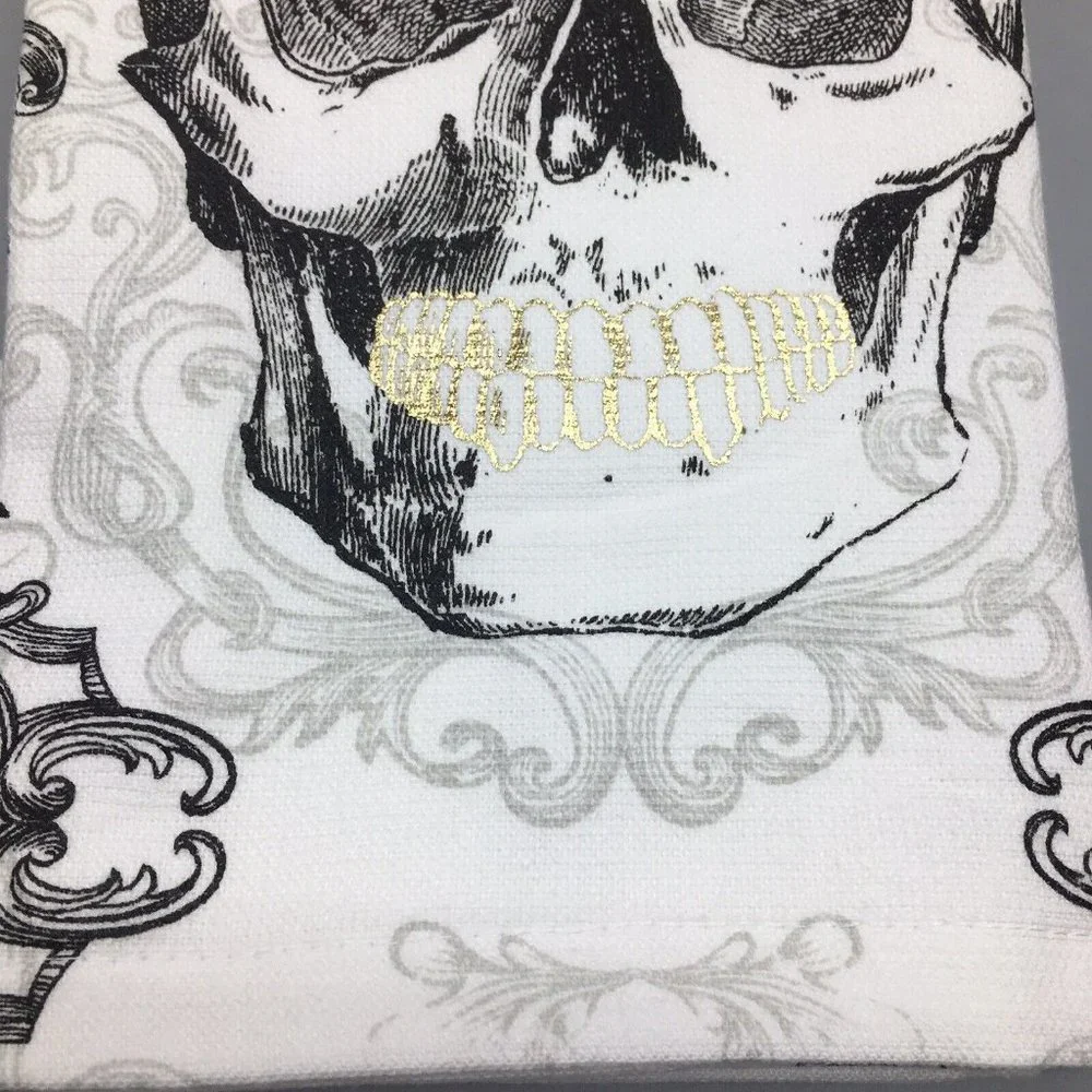 x4 Cynthia Rowley Sugar Skull Rose Terry Kitchen Towel Set Gold Day of the Dead